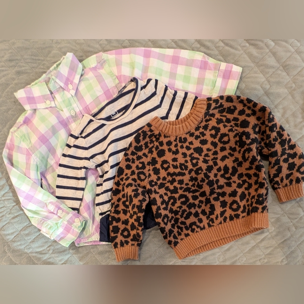 18-24M Striped and Leopard Print Kids Shirt Set